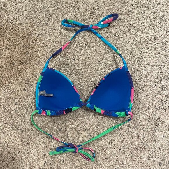 Blue Green Floral Padded Triangle Bikini Top - Picture 3 of 4